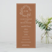 Modern Terracotta Leafy Crest Monogram Weddenschap Programma (Staand voorkant)