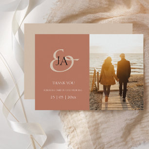 Modern Terracotta Monogram Foto Weddenschap Bedank
