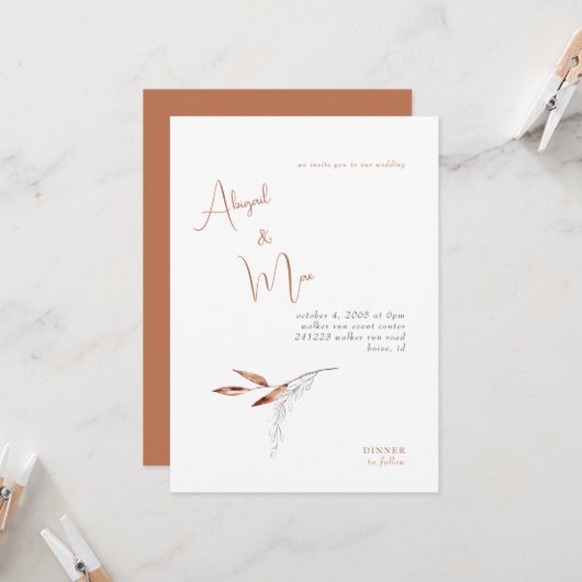 Modern Terracotta No Parents Wedding Kaart (Voorkant / Achterkant in situ)