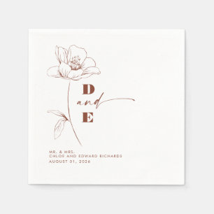 Modern Terracotta Peony Flower Couple Monogram Servet