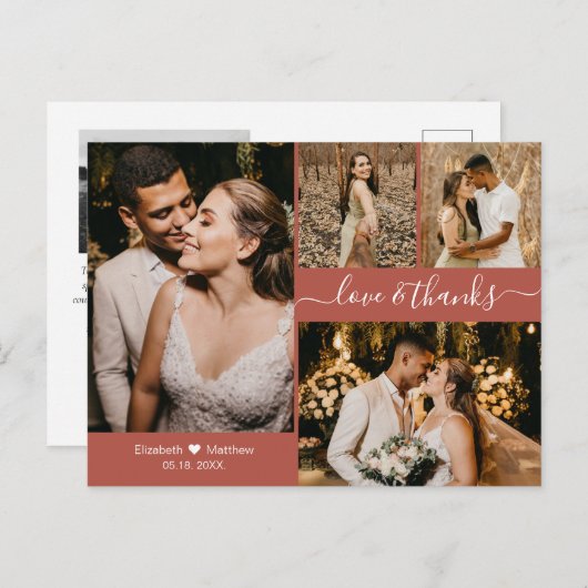 Modern Terracotta Photo Collage Wedding Hartelijk Briefkaart (Voorkant / Achterkant)