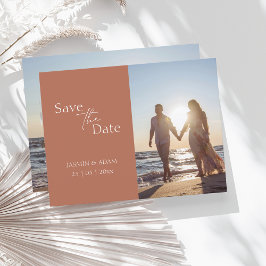 Modern Terracotta Photo Wedding Save the Date Briefkaart