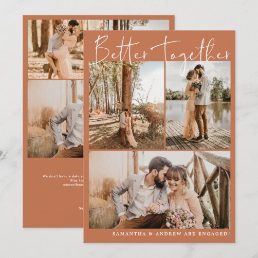 Modern terracotta script chic 6 foto's verloving aankondiging (Voorkant / Achterkant)