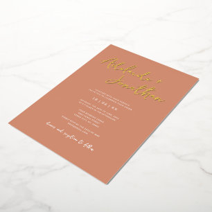 Modern Terracotta Simple Wedding Gold Lettering Folie Uitnodiging