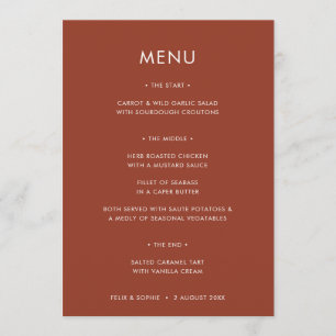 Modern Terracotta Verbrandd Oranje oproerweddens Menu
