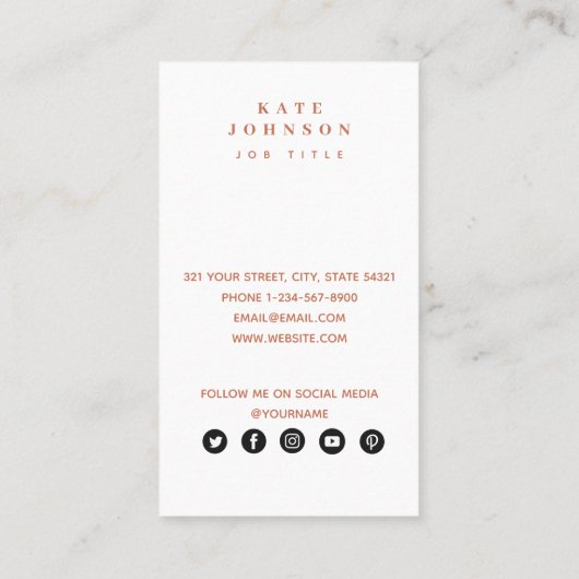 Modern Terracotta Waterverf QR Code Social Media Visitekaartje (Achterkant)