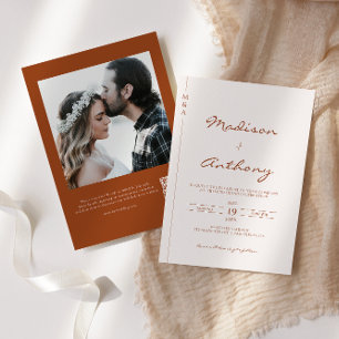 Modern Terracotta Wedding Photo QR Code Kaart