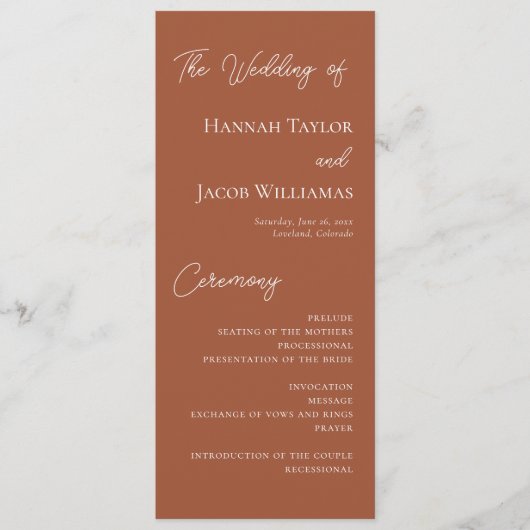 Modern Terracotta Wedding Programma (Voorkant)