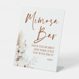 Modern Terracotta White Floral Boho Mimosa Bar Reclamebord Met Voetstuk