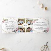 Modern Terrarium Roze Bloemen Fotocollage Trouwen Drieluik Uitnodiging (Binnen)