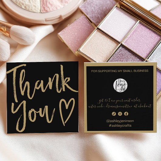 Modern thank you script order gold black vierkante visitekaartje