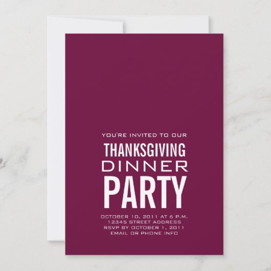 MODERN THANKSGIVING DINNER PARTIJ INVITATION WINE KAART (Voorkant)