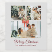 Modern Three-Photo Holiday Family Collage Wijn Etiket (Enkel label)