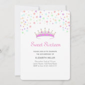 Modern Tiara & Multicolored Stars Sweet Sixteen Kaart (Voorkant)