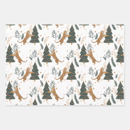 Modern Tiger Leaves Holiday Inpakpapier Vel