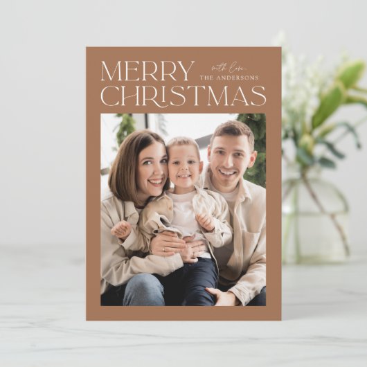 Modern Toffee Merry-kerstfoto Feestdagenkaart (Staand voorkant)