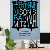 Modern Torah Bar Mitzvah Poster Grey and Blue (Thuiskantoor)