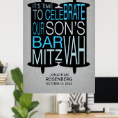 Modern Torah Bar Mitzvah Poster Grey and Blue (Thuiskantoor)