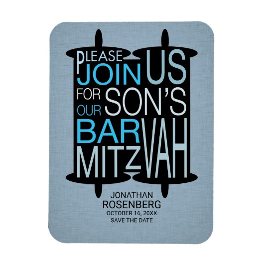 Modern Torah Blue Bar Mitzvah Save the Date Magneet (Verticaal)