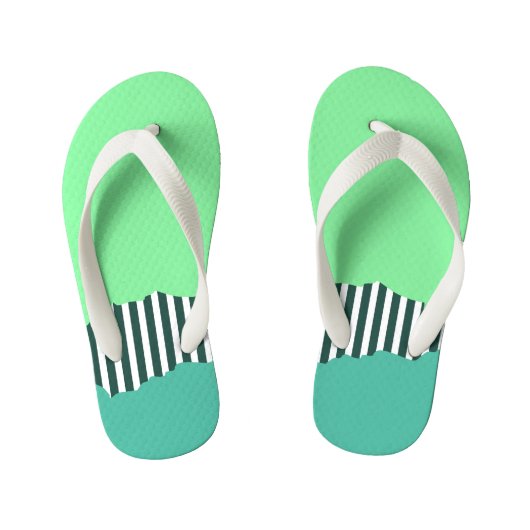 Modern Torn Stripes Green gelaagde Kinder Teenslippers (Voetbed)