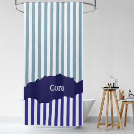 Modern Torn White Stripes Blue Layered Name Douchegordijn