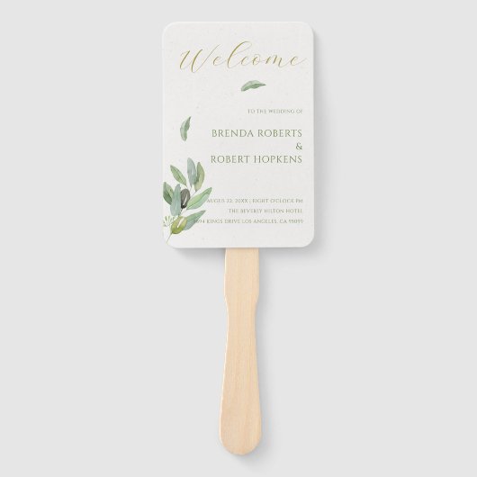 Modern Toscane Olijfbladeren Branch Wedding HandFa Handwaaier (Voorkant)