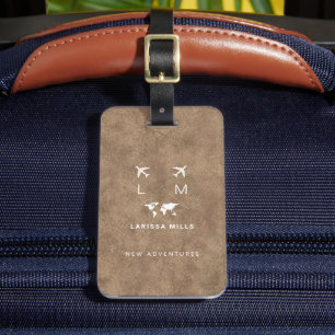 Modern Traveller Monogram Bruin Leder Bagagelabel