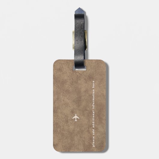 Modern Traveller Monogram Bruin Leder Bagagelabel (Achterkant verticaal)