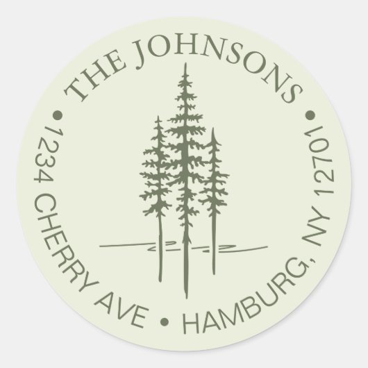 Modern Tree Forest Rustic Wedding Retouradres Ronde Sticker (Voorkant)