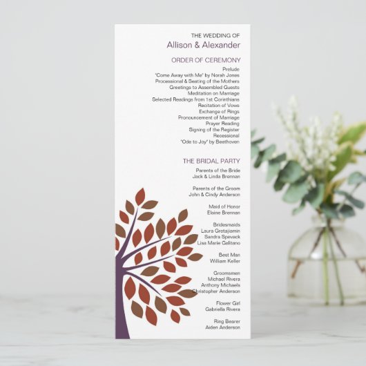Modern Tree Wedding-programma Programma (Staand voorkant)