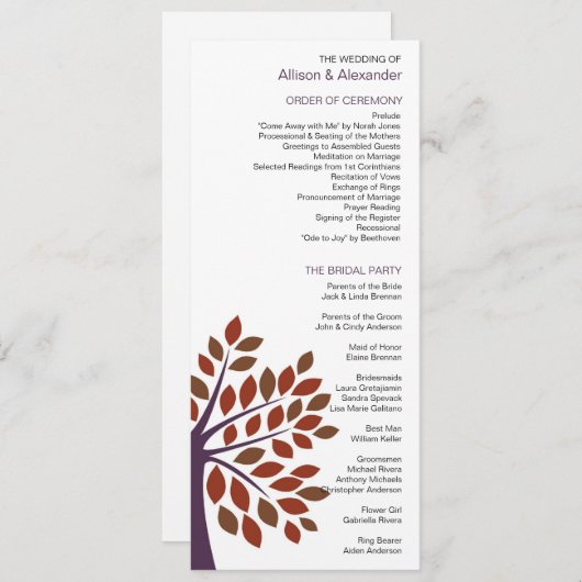 Modern Tree Wedding-programma Programma (Voorkant / Achterkant)