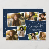 Modern trendy afstuderen 7 foto marine afstuderen aankondiging (Voorkant / Achterkant)