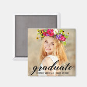 Modern Trendy Afstuderen Foto aankondiging Sq Magneet (Voorkant / Achterkant)