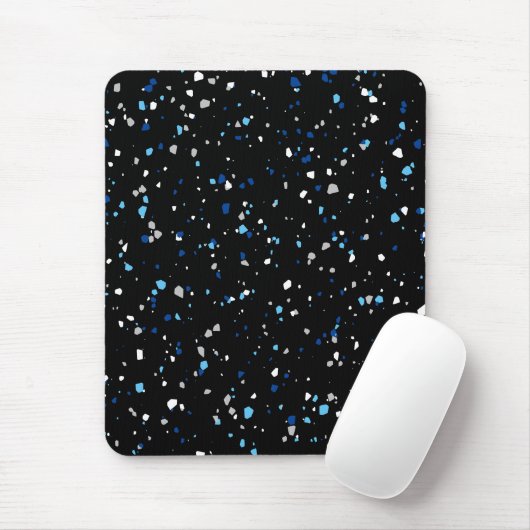 Modern Trendy Black Blue Terrazzo Pattern Muismat (Met muis)