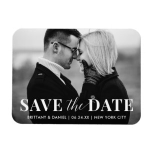Modern Trendy Black en White Photo Save the Date Magneet