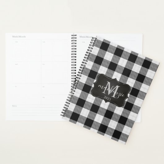Modern Trendy Black & White Buffalo Plays Mongram Planner (Display)