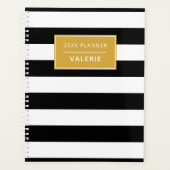 Modern Trendy Black White Stripe Custom Name Planner (Voorkant)