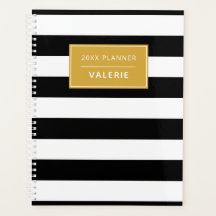 Modern Trendy Black White Stripe Custom Name