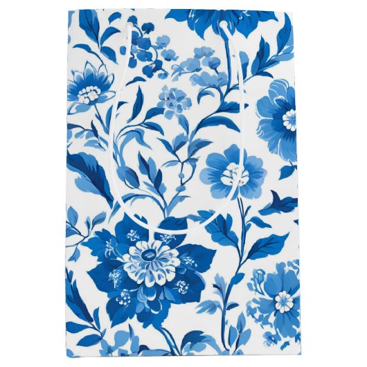Modern trendy Blauw Wit chinoiserie bloemenfeest Medium Cadeauzakje (Voorkant)
