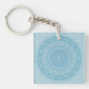 Modern trendy blauw wit en turquoise boho design sleutelhanger