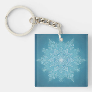 Modern trendy blauw wit en turquoise boho design sleutelhanger
