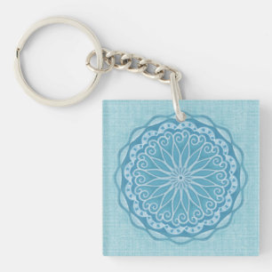 Modern trendy blauw wit en turquoise boho design sleutelhanger