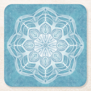 Modern trendy blauw wit en turquoise boho design vierkante kartonnen onderzetter