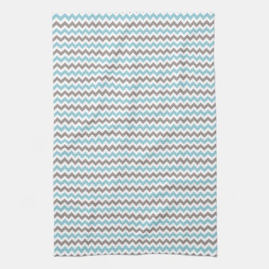 Modern Trendy Blue en Gray Chevron Theedoek (Verticaal)