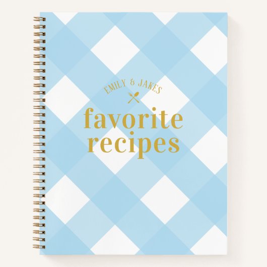 Modern Trendy Blue Gingham Passen getrouwd Recepte Notitieboek (Voorkant)