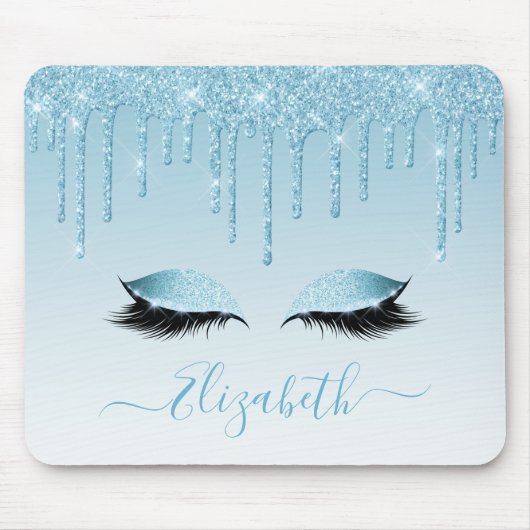 Modern Trendy Blue Glitter Lashes Stijlvol script Muismat (Voorkant)