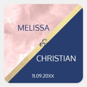 Modern Trendy Blush Pink Navy Blue Gold Wedding Vierkante Sticker