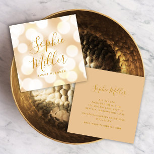 Modern Trendy Calligraphy Champagne Bokeh Lights Vierkante Visitekaartje