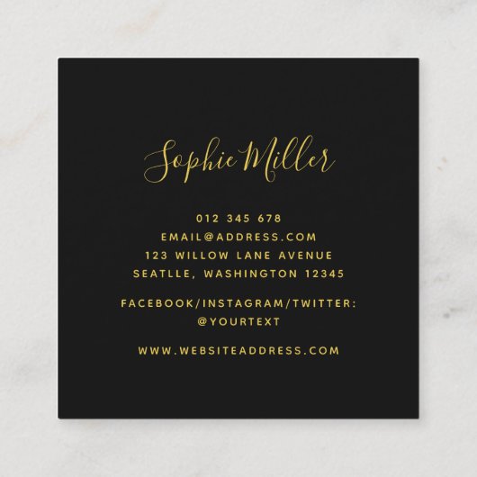 Modern Trendy Calligraphy Dark Bokeh Lights Vierkante Visitekaartje (Achterkant)