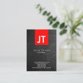 Modern Trendy Chalkboard Red Monogram Visitekaartje (Staand voorkant)